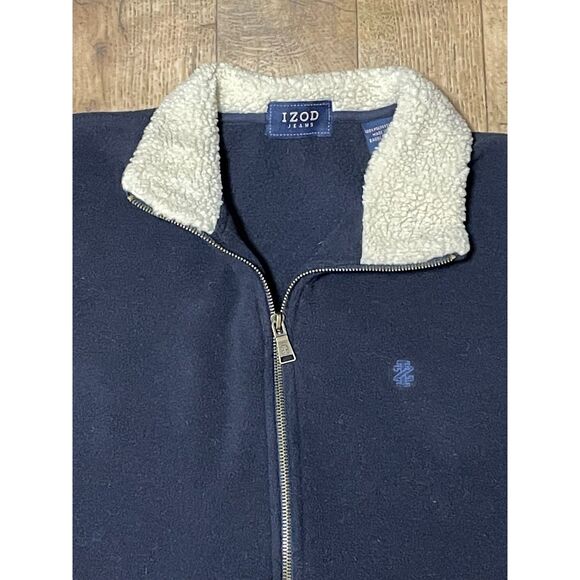 Izod Jeans Men’s Navy Fleece Vest Sherpa Collar Zip Front Size Large - Picture 3 of 13